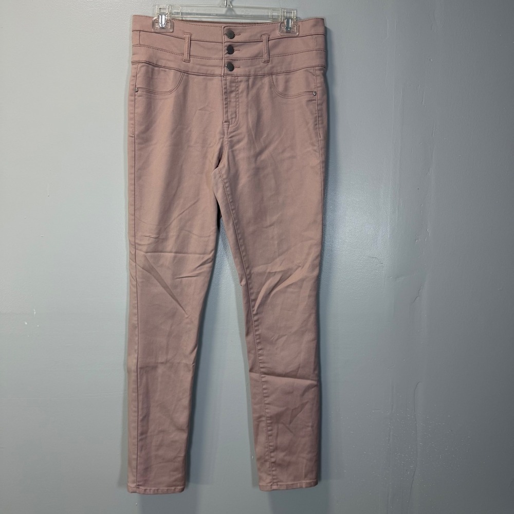 Refuge Women Pink High Rise Skinny Jeans Size 12 Triple Button Stretch Denim